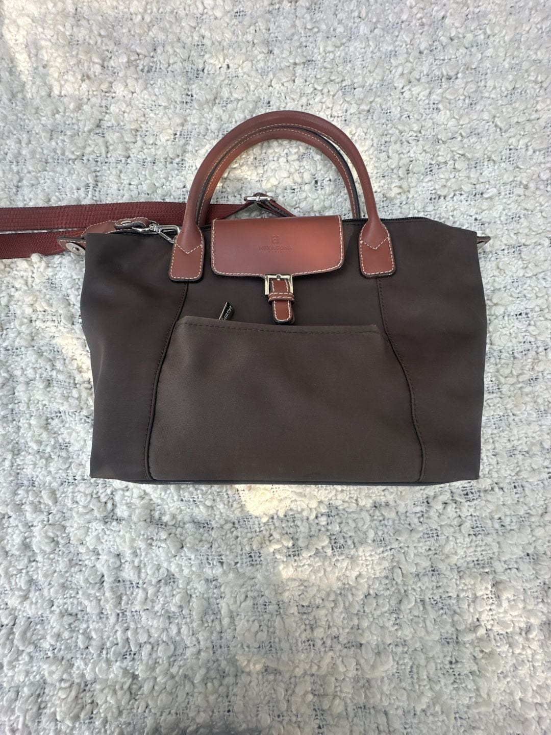 Hexagona Paris Brown Nylon and Leather Trimmed Satchel Handbag 4