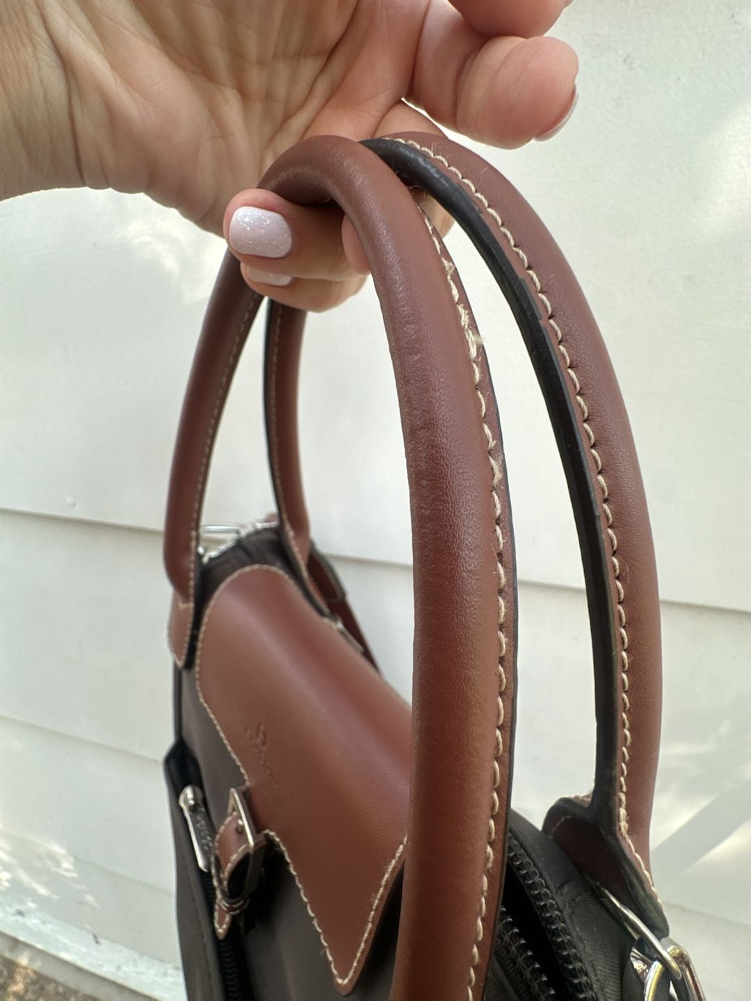 Hexagona Paris Brown Nylon and Leather Trimmed Satchel Handbag 8