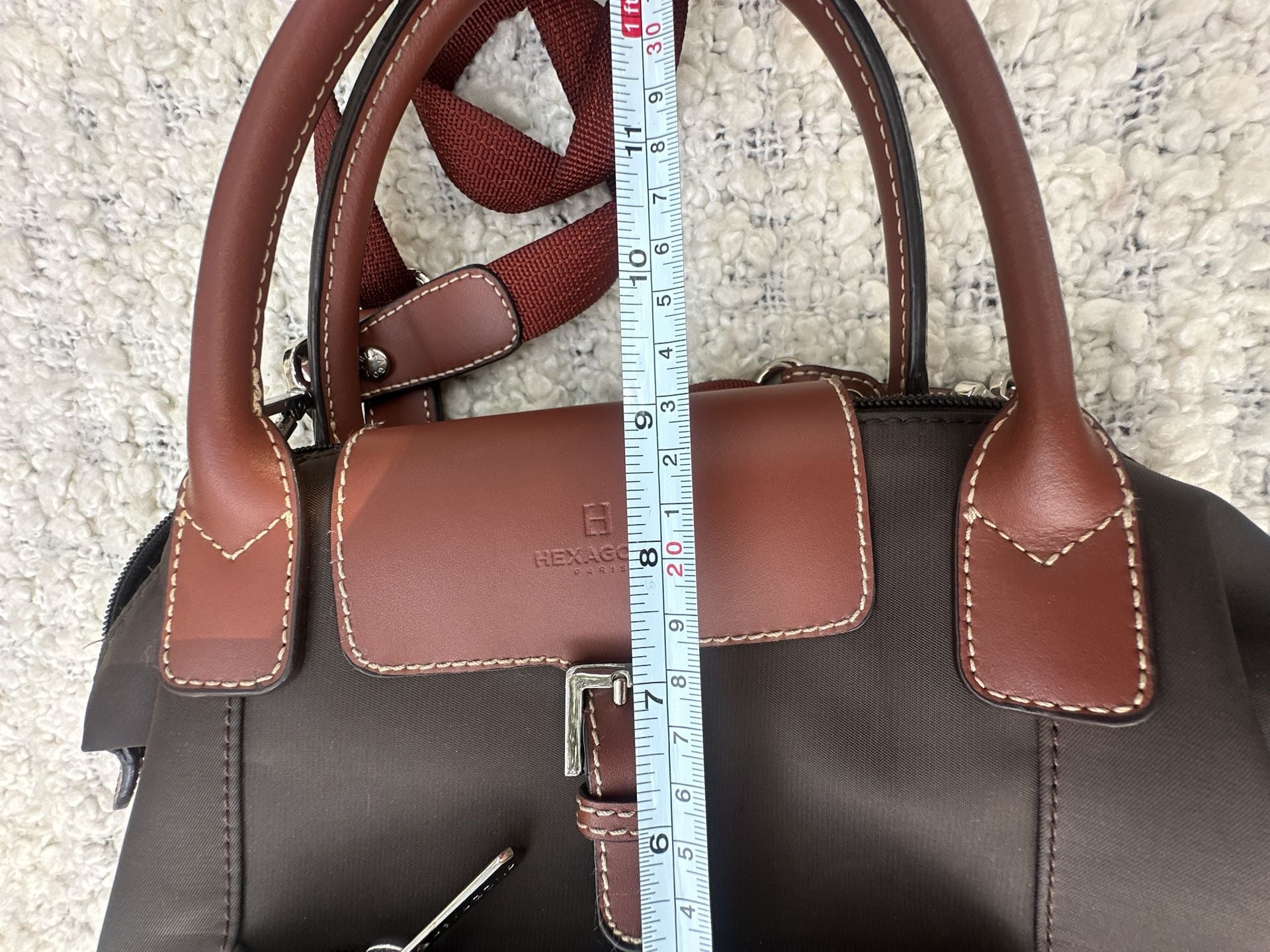 Hexagona Paris Brown Nylon and Leather Trimmed Satchel Handbag 10