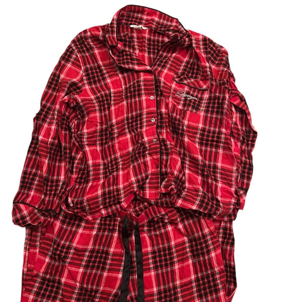 Victoria's Secret Embroidered Plaid Flannel Button-Down Pajama Set