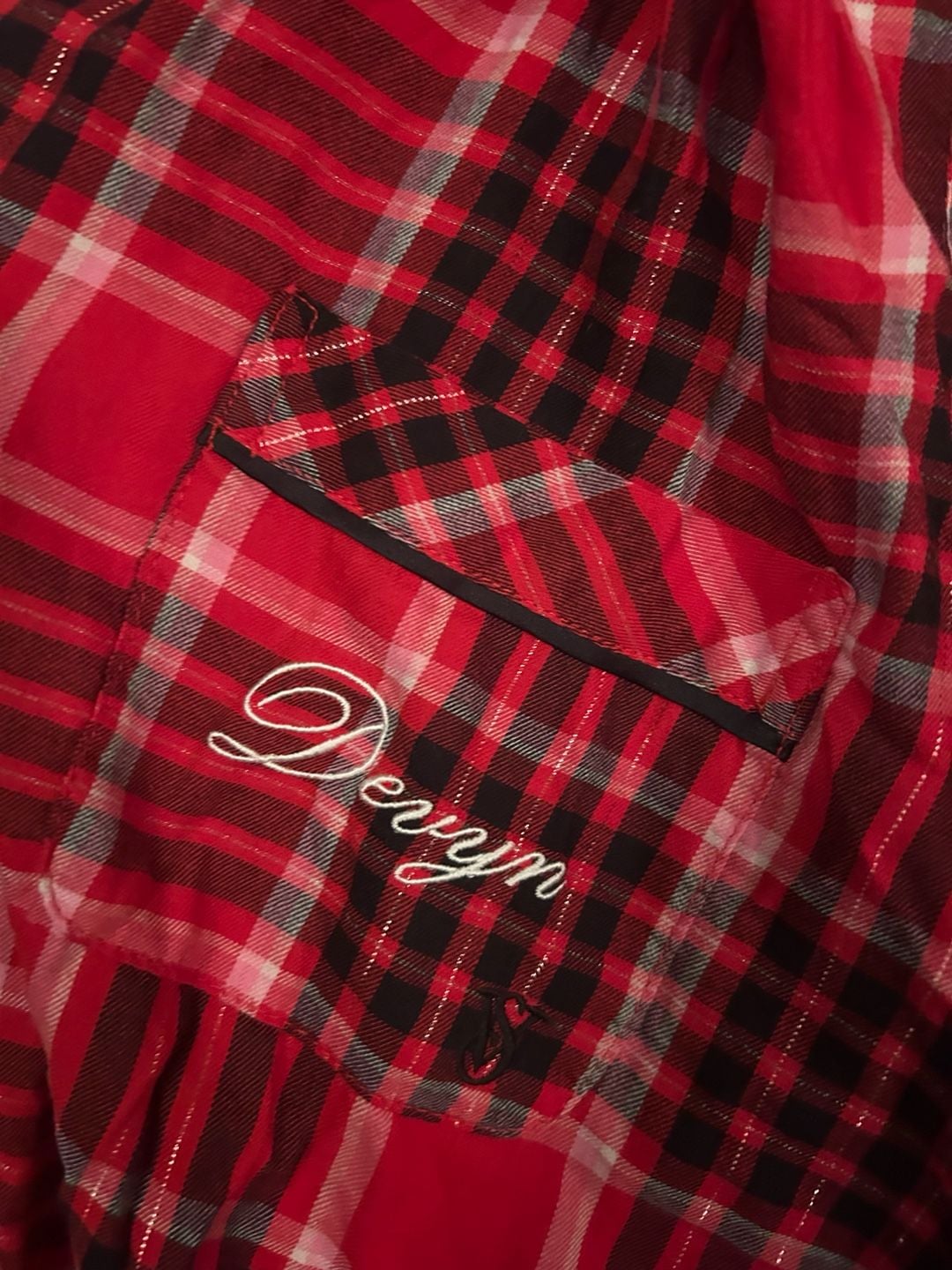 Victoria's Secret Embroidered Plaid Flannel Button-Down Pajama Set 5