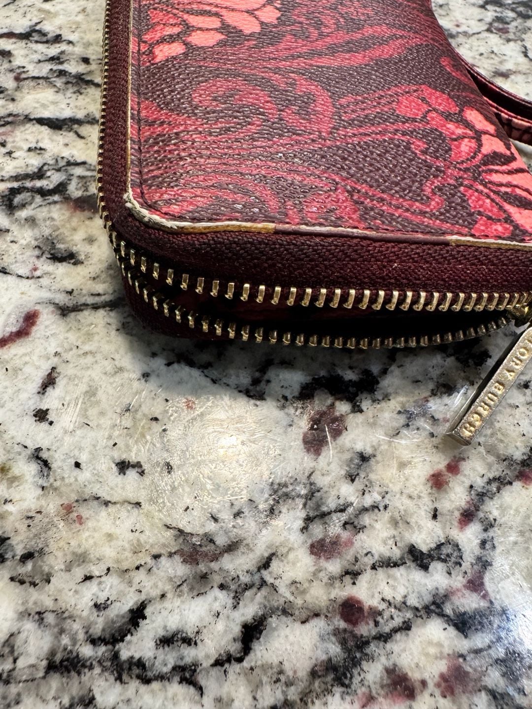 Tory Burch Kerrington Floral Print Zip Around Wristlet Wallet Red Leather 8