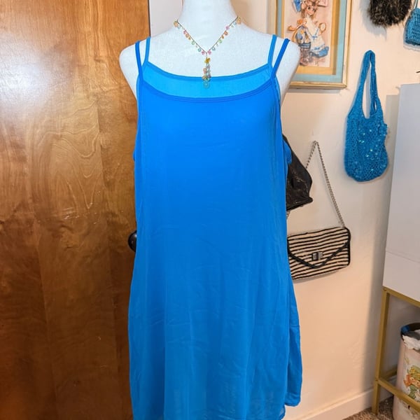VTG 90s No Boundaries Y2K Blue Mesh Double Layer Slip Dress