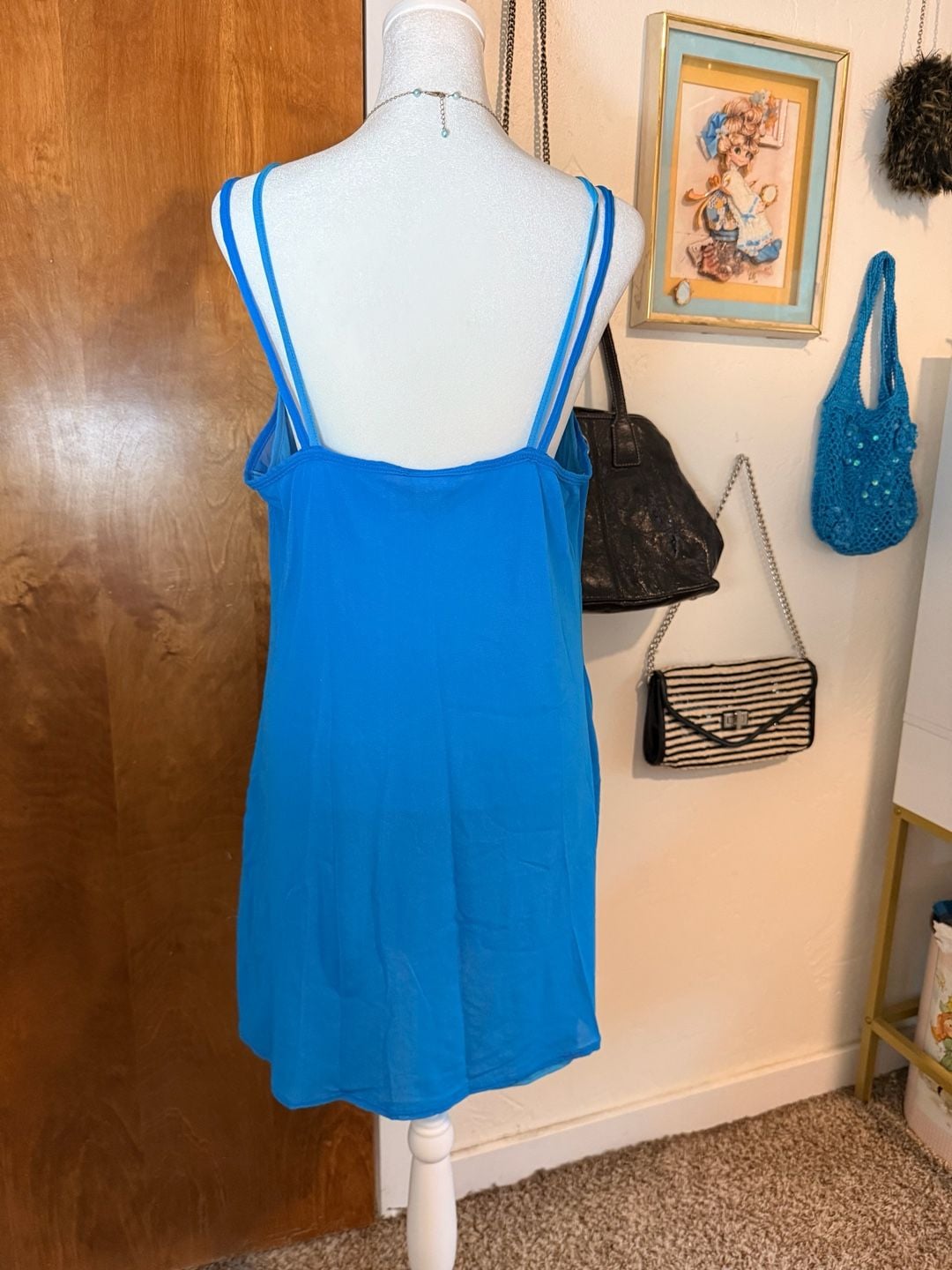 VTG 90s No Boundaries Y2K Blue Mesh Double Layer Slip Dress 7