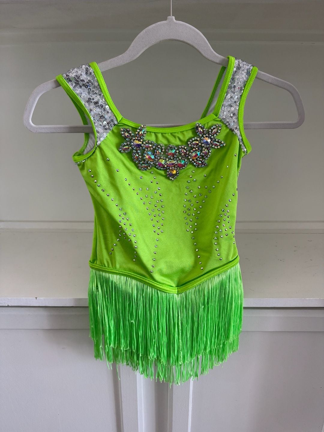 WEISSMAN Neon Green Sleeveless Dance Leotard with Fringe 2