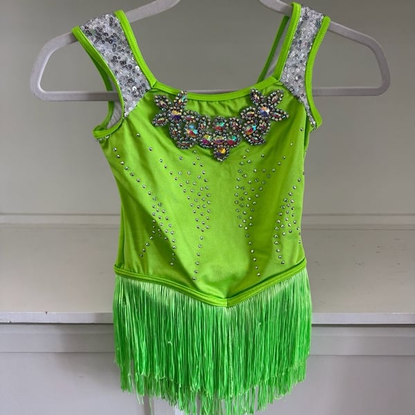 WEISSMAN Neon Green Sleeveless Dance Leotard with Fringe