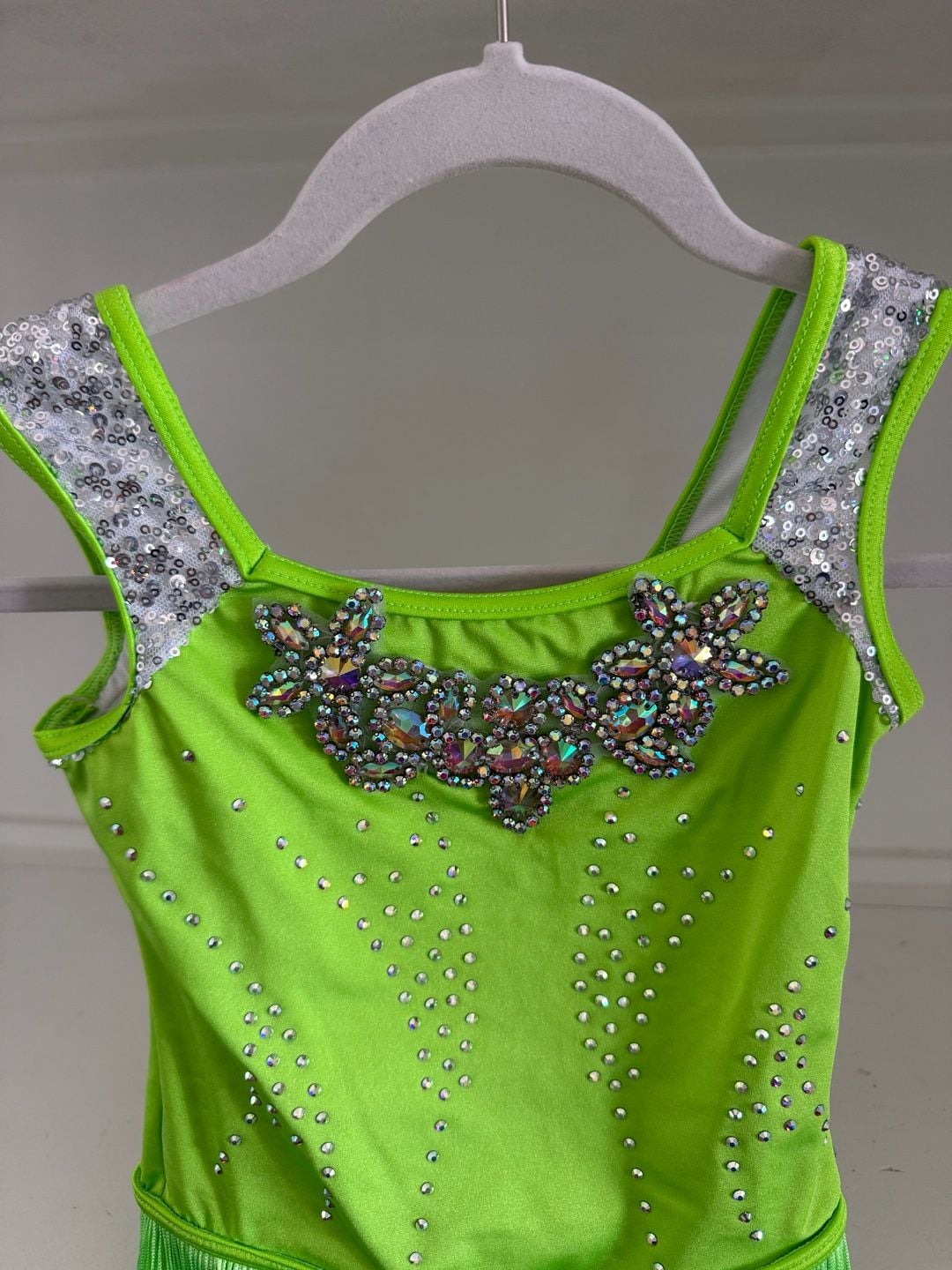 WEISSMAN Neon Green Sleeveless Dance Leotard with Fringe 3