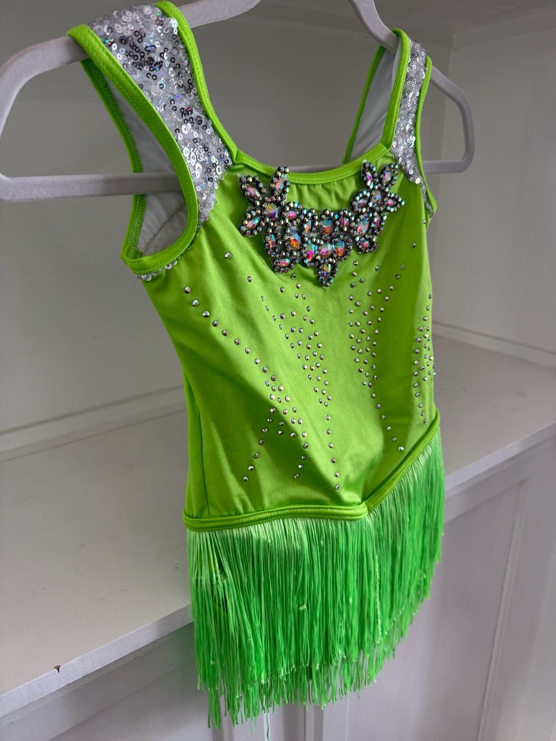 WEISSMAN Neon Green Sleeveless Dance Leotard with Fringe 4