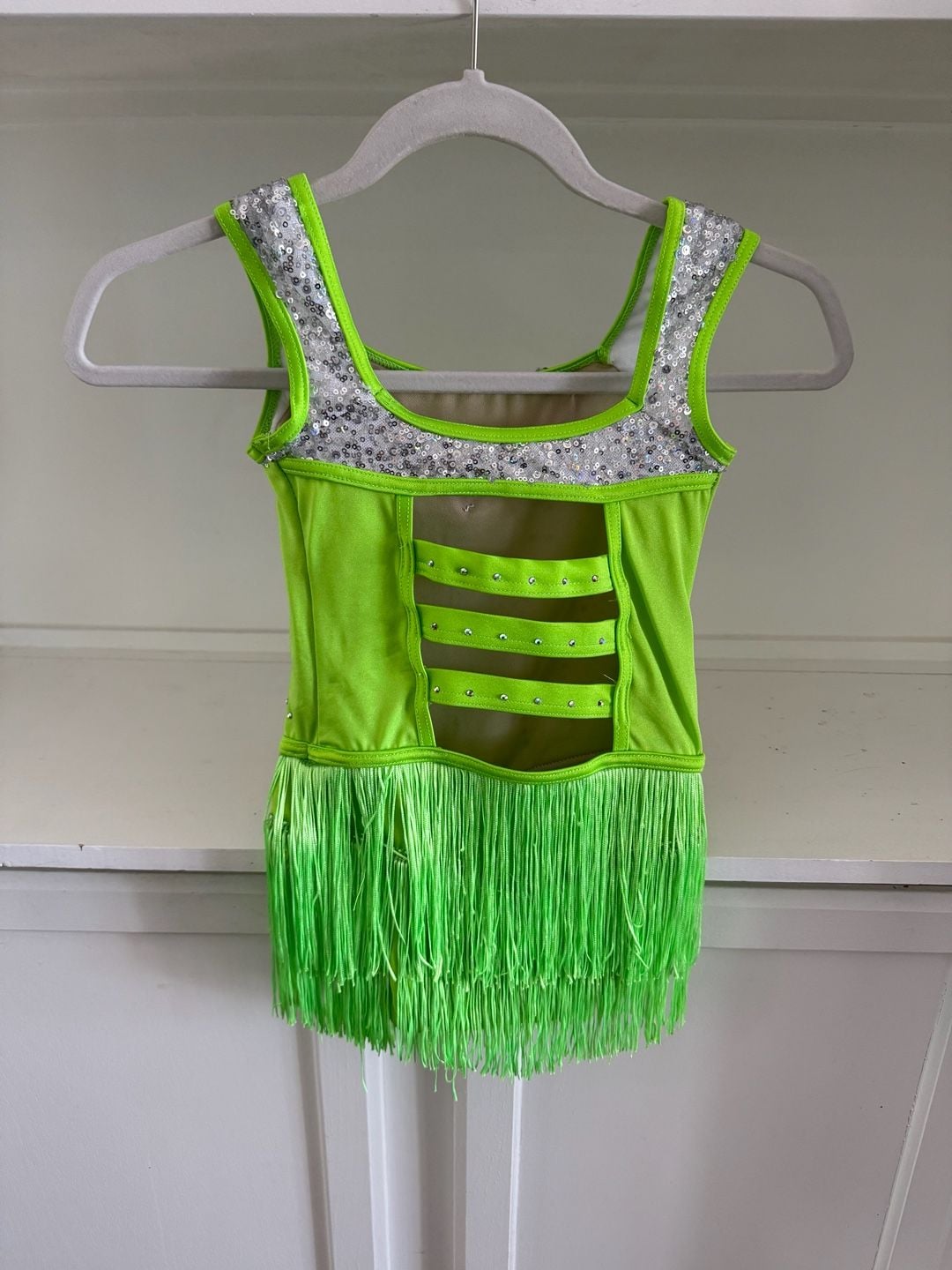 WEISSMAN Neon Green Sleeveless Dance Leotard with Fringe 6