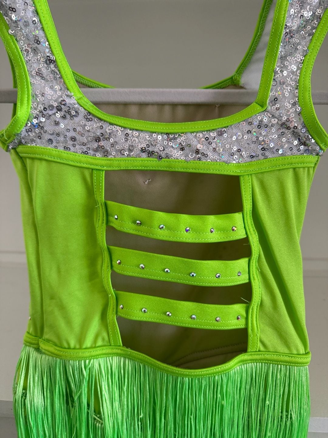 WEISSMAN Neon Green Sleeveless Dance Leotard with Fringe 7