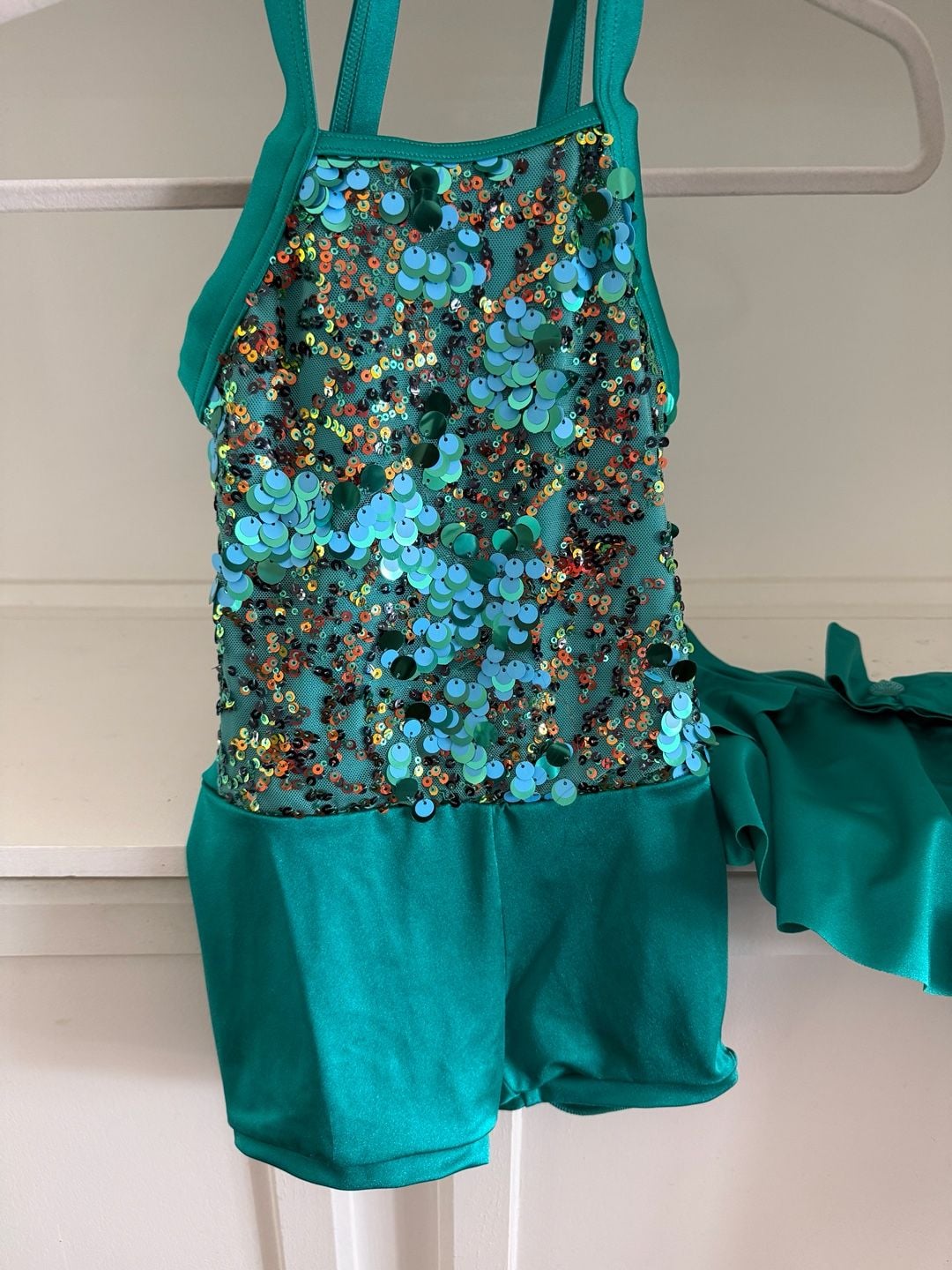 Weissman Emerald Green Sequin Halter Dance Biketard with Skirt 2
