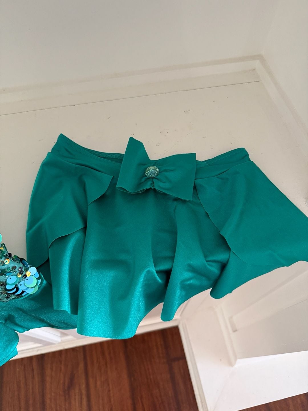 Weissman Emerald Green Sequin Halter Dance Biketard with Skirt 3