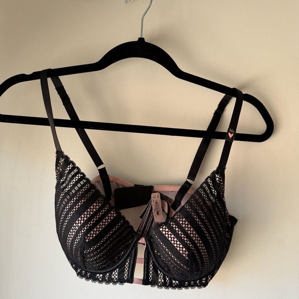 Victoria's Secret Lined Plunge Bra in Black Lace and Pink