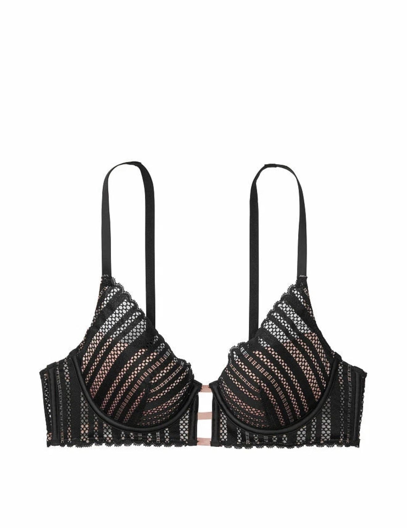 Victoria's Secret Lined Plunge Bra in Black Lace and Pink 5