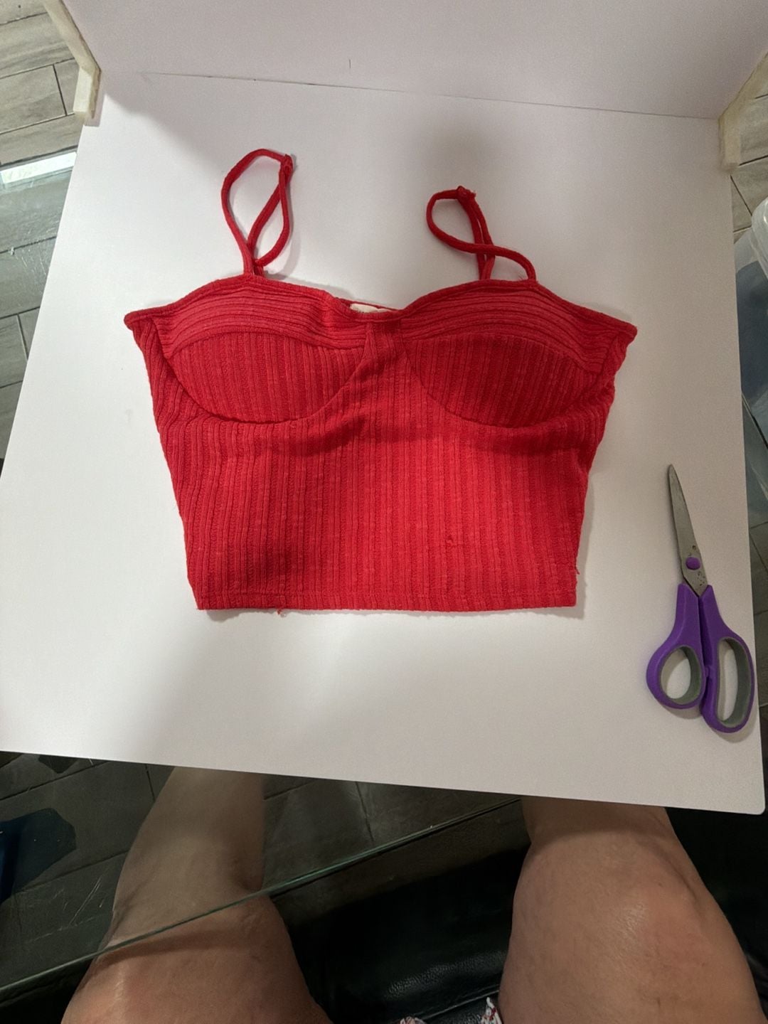 Red Ribbed Bustier Crop Cami Top 2