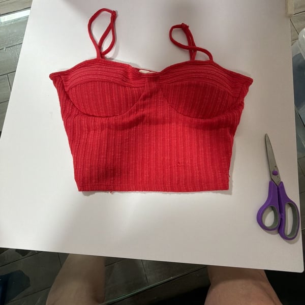 Red Ribbed Bustier Crop Cami Top