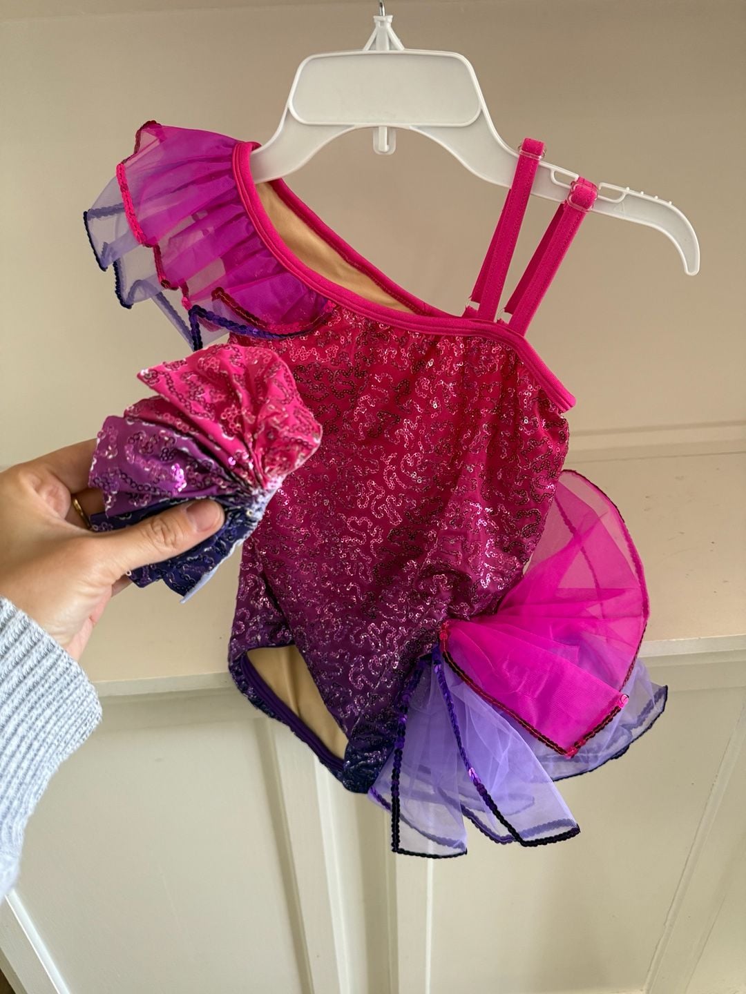 Layla The Brighter Movement Girls Pink and Purple Sequin Dance Leotard 2