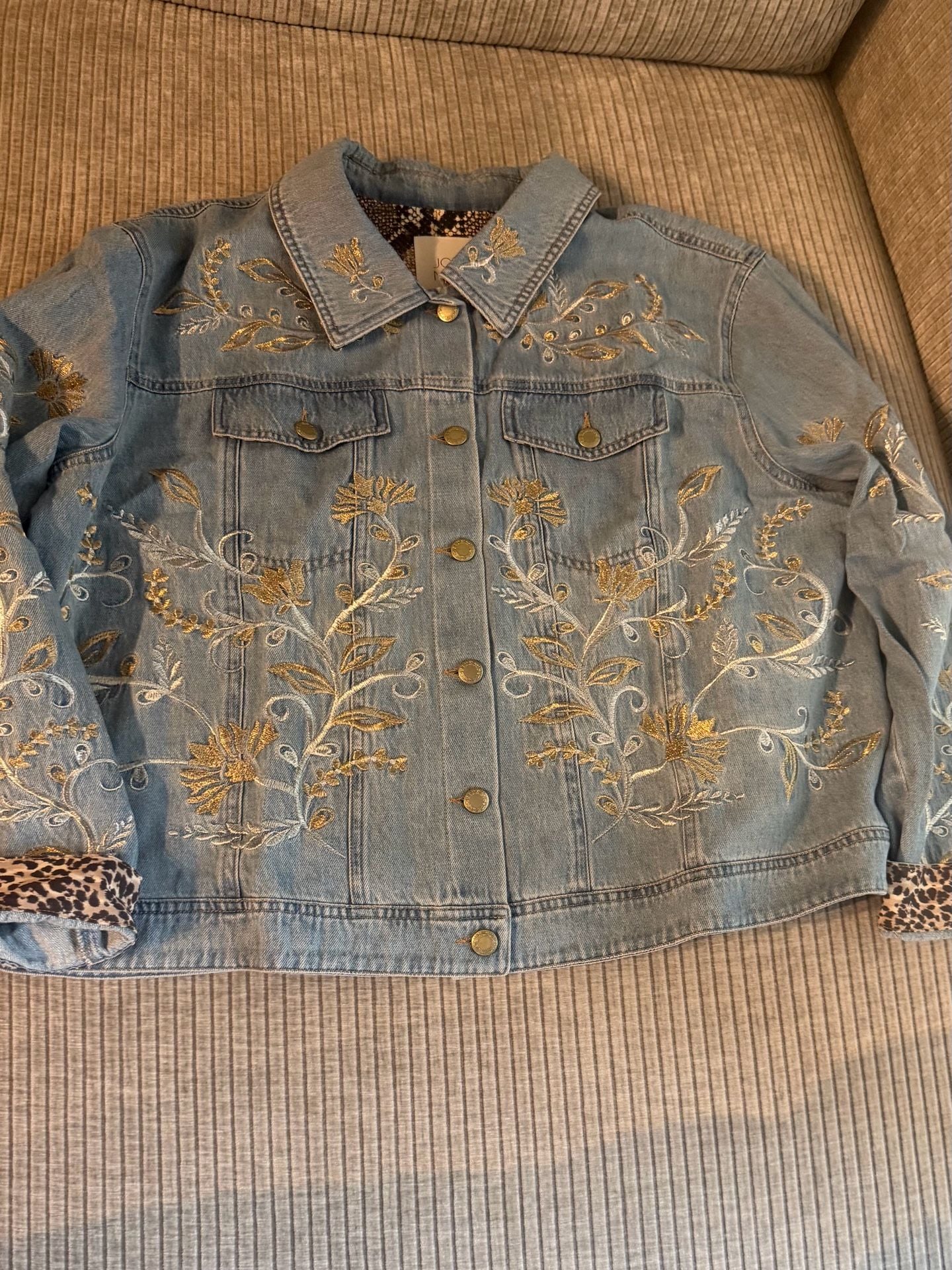 John Mark Women's Embroidered Denim Jacket with Metallic Floral Details 2
