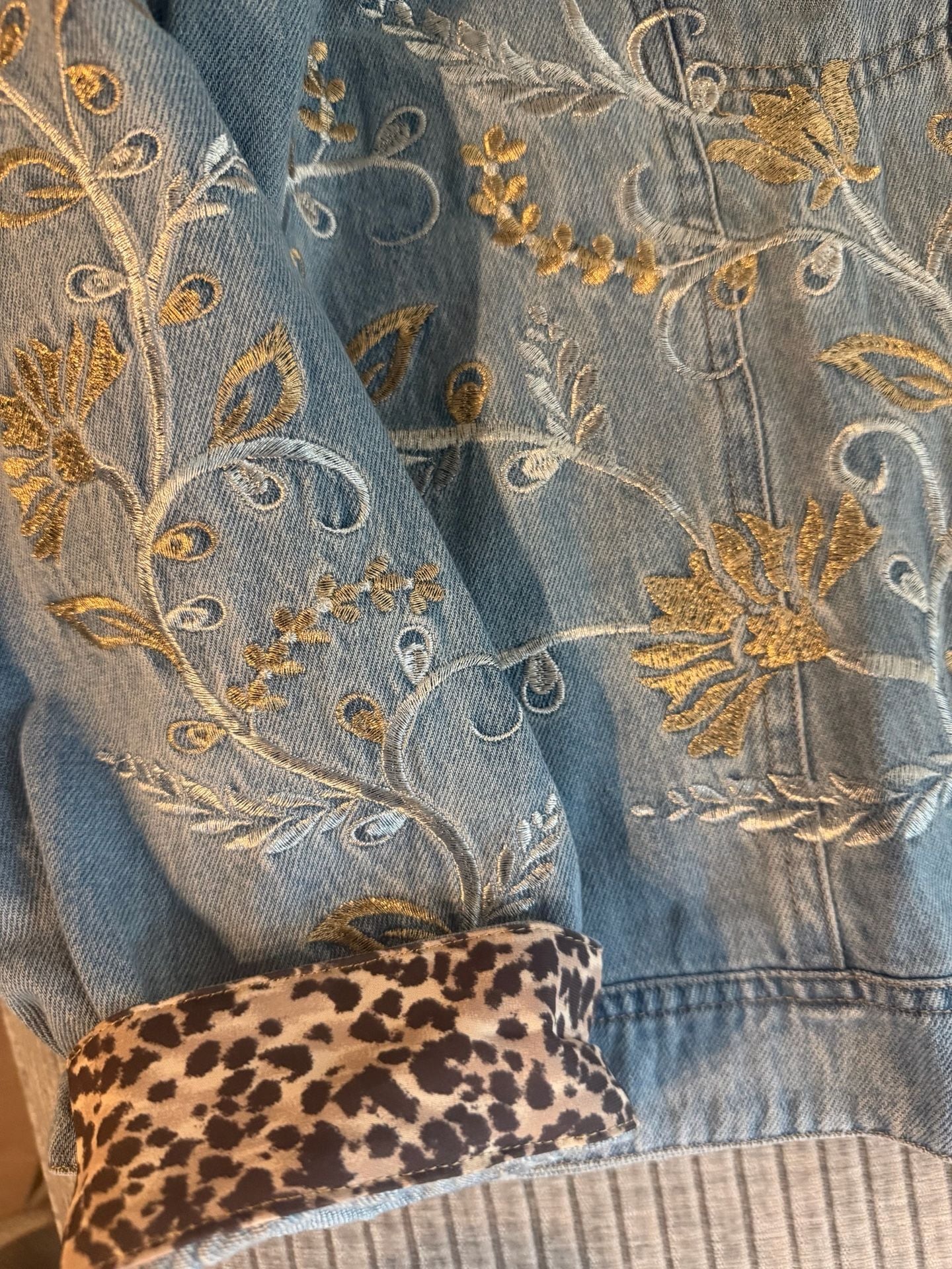 John Mark Women's Embroidered Denim Jacket with Metallic Floral Details 4