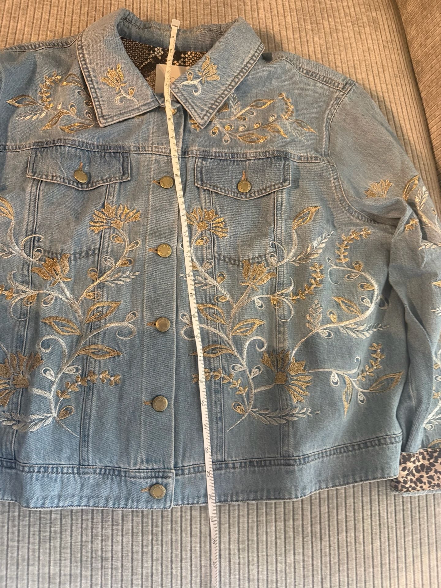 John Mark Women's Embroidered Denim Jacket with Metallic Floral Details 6