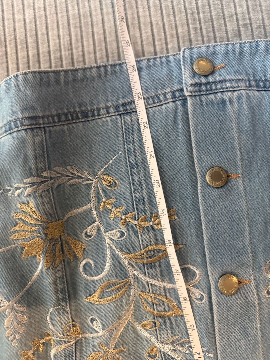 John Mark Women's Embroidered Denim Jacket with Metallic Floral Details 7
