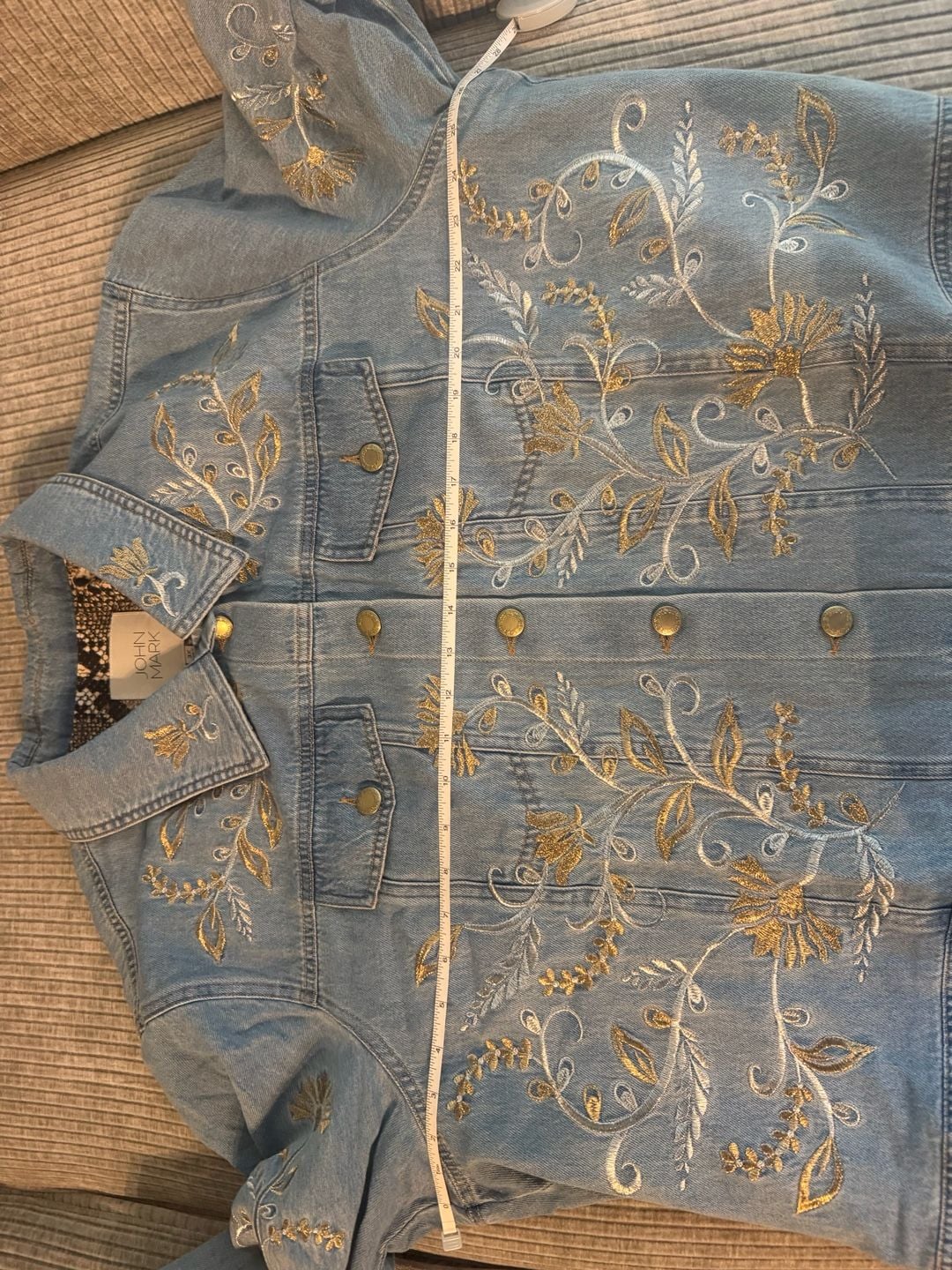 John Mark Women's Embroidered Denim Jacket with Metallic Floral Details 8