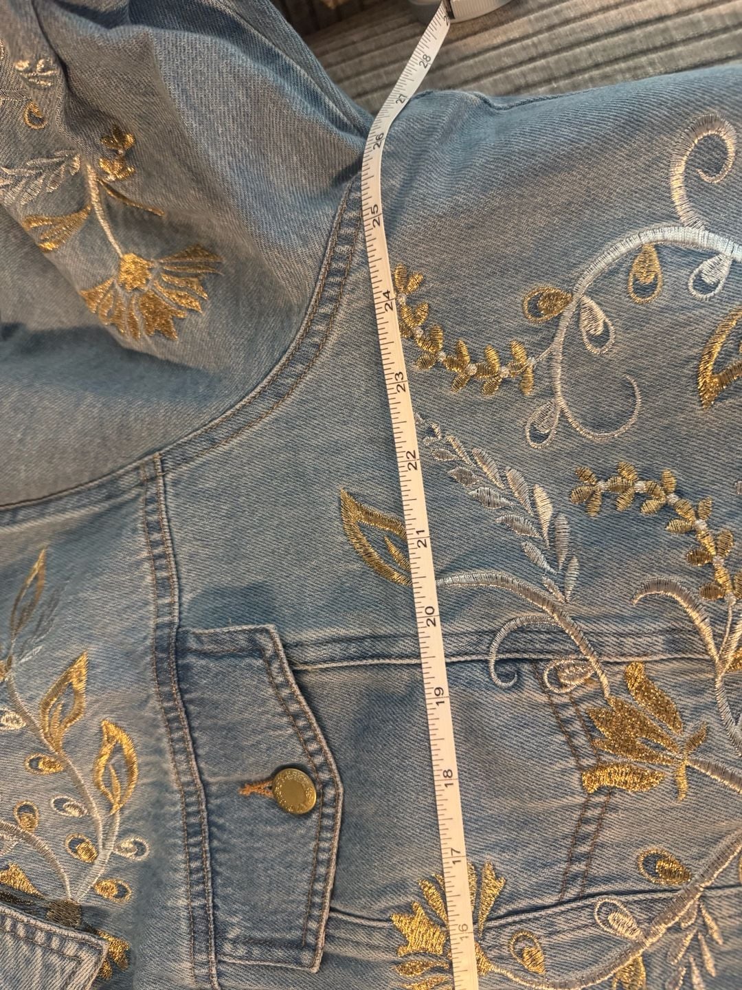 John Mark Women's Embroidered Denim Jacket with Metallic Floral Details 9
