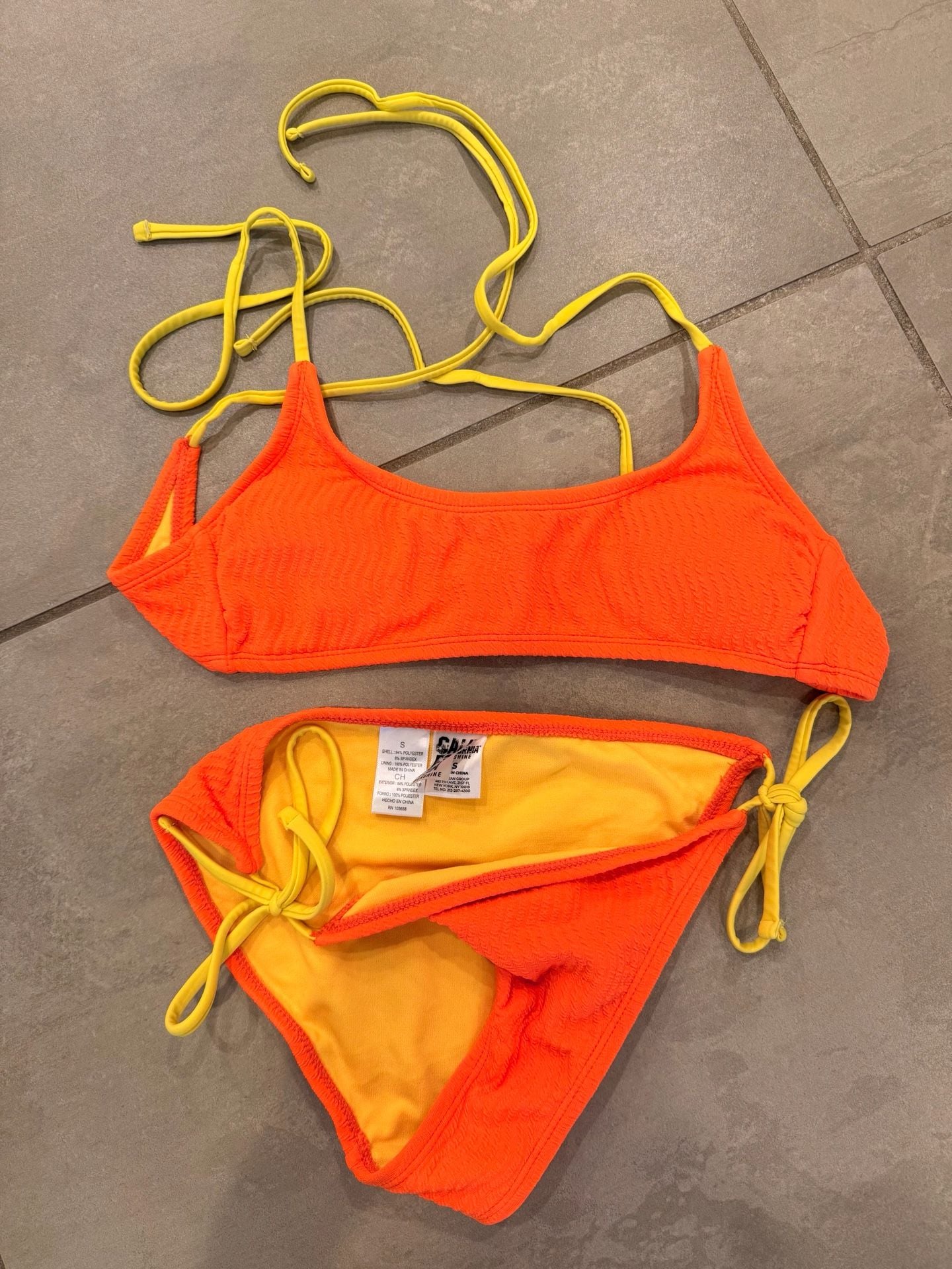 Girls California Sunshine Orange Textured Bikini Set 1