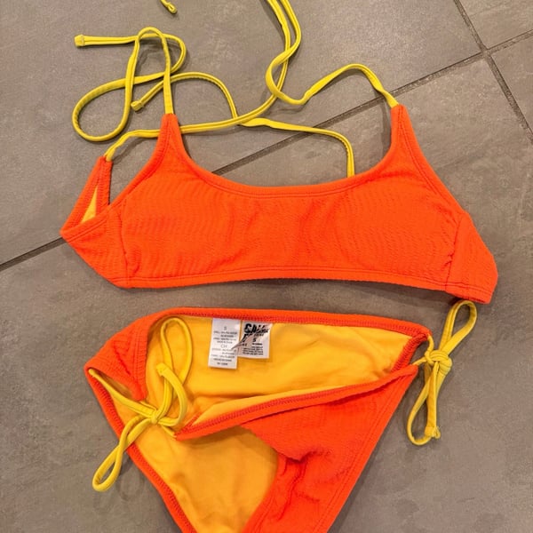 Girls California Sunshine Orange Textured Bikini Set