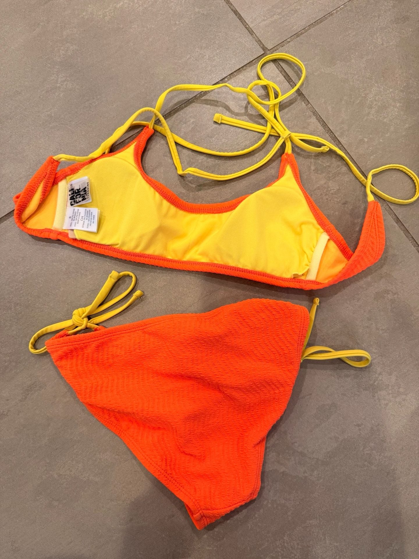 Girls California Sunshine Orange Textured Bikini Set 4