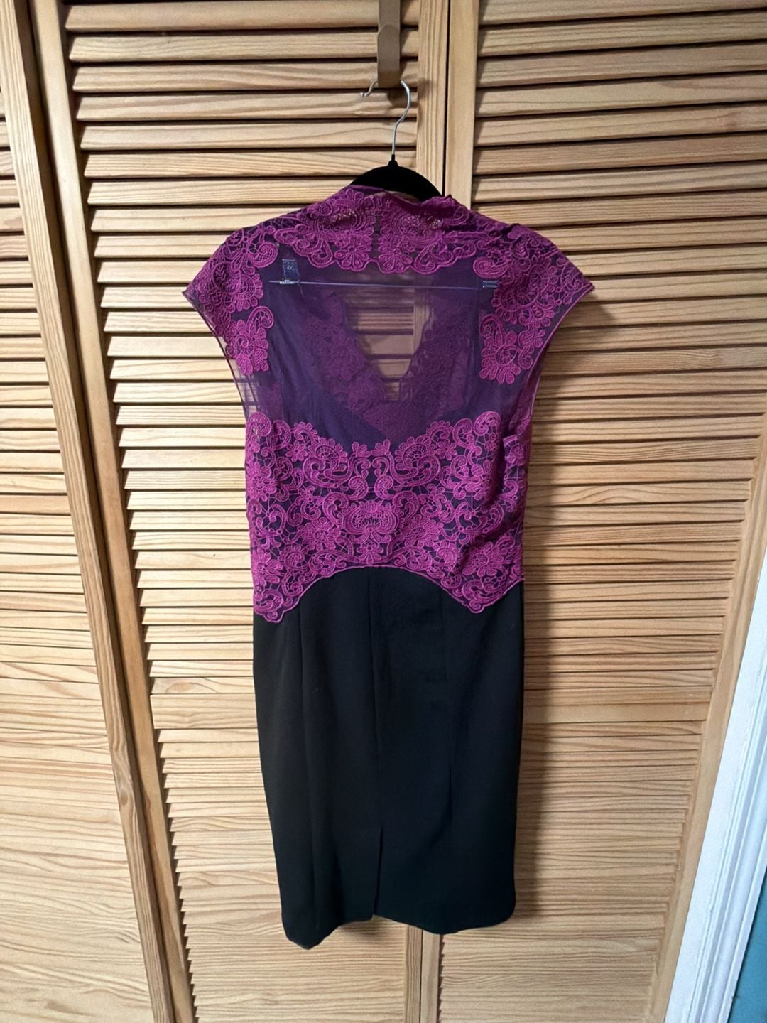 Adrianna Papell Fuchsia Lace Bodice Black Pencil Sheath Dress 2