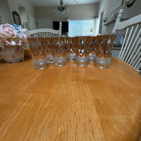 Vintage Culver Regency White 22K Gold Highball Glasses Set of 7