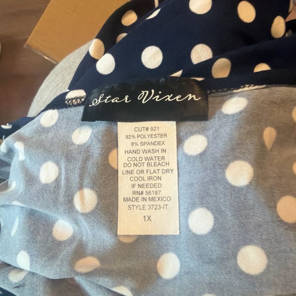 Star Vixen Navy Blue and White Polka Dot Blouse Size 1X