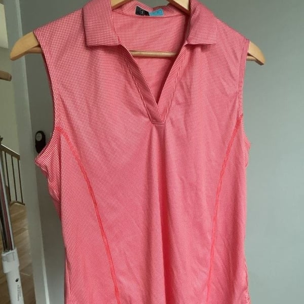 PGA TOUR Women's Airflux Sleeveless Gingham Golf Polo Shirt, Hot Coral