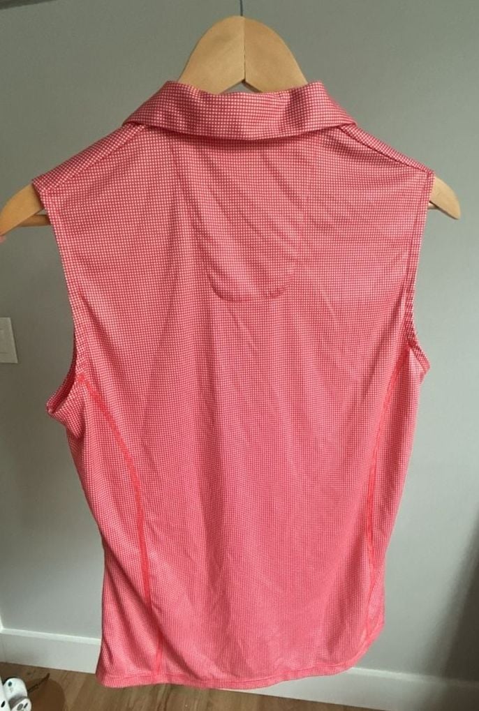 PGA TOUR Women's Airflux Sleeveless Gingham Golf Polo Shirt, Hot Coral 6