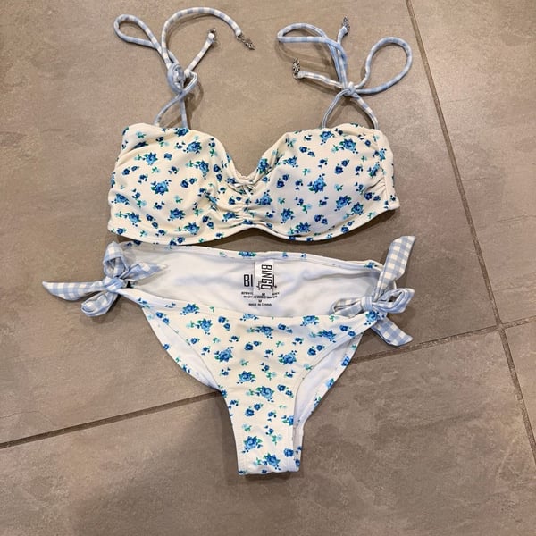 Bingo Surf Floral Print and Gingham Tie-Side Bikini Set
