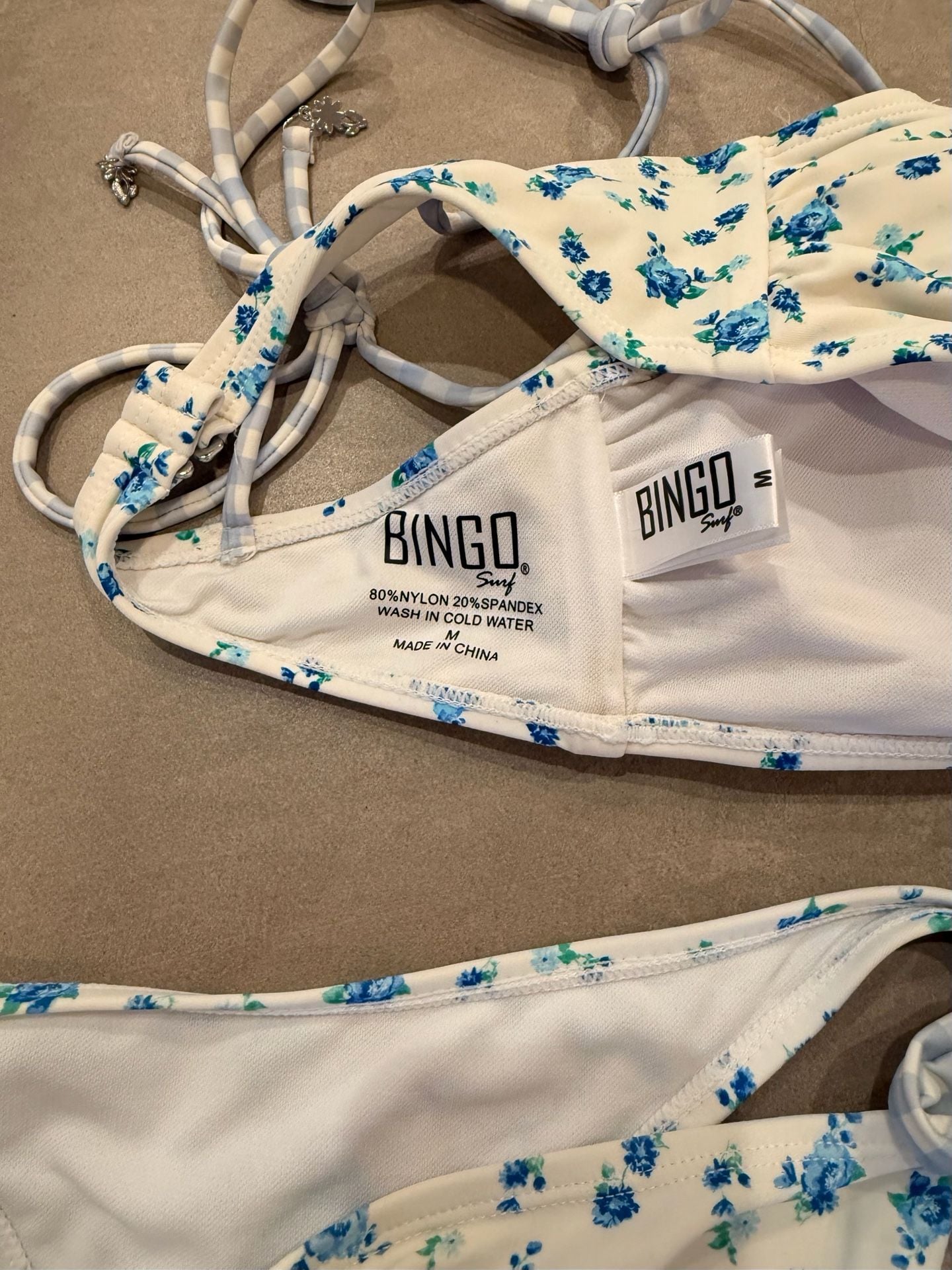 Bingo Surf Floral Print and Gingham Tie-Side Bikini Set 6