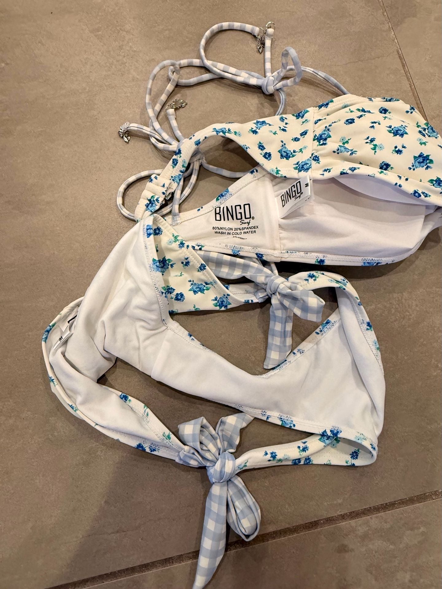 Bingo Surf Floral Print and Gingham Tie-Side Bikini Set 7