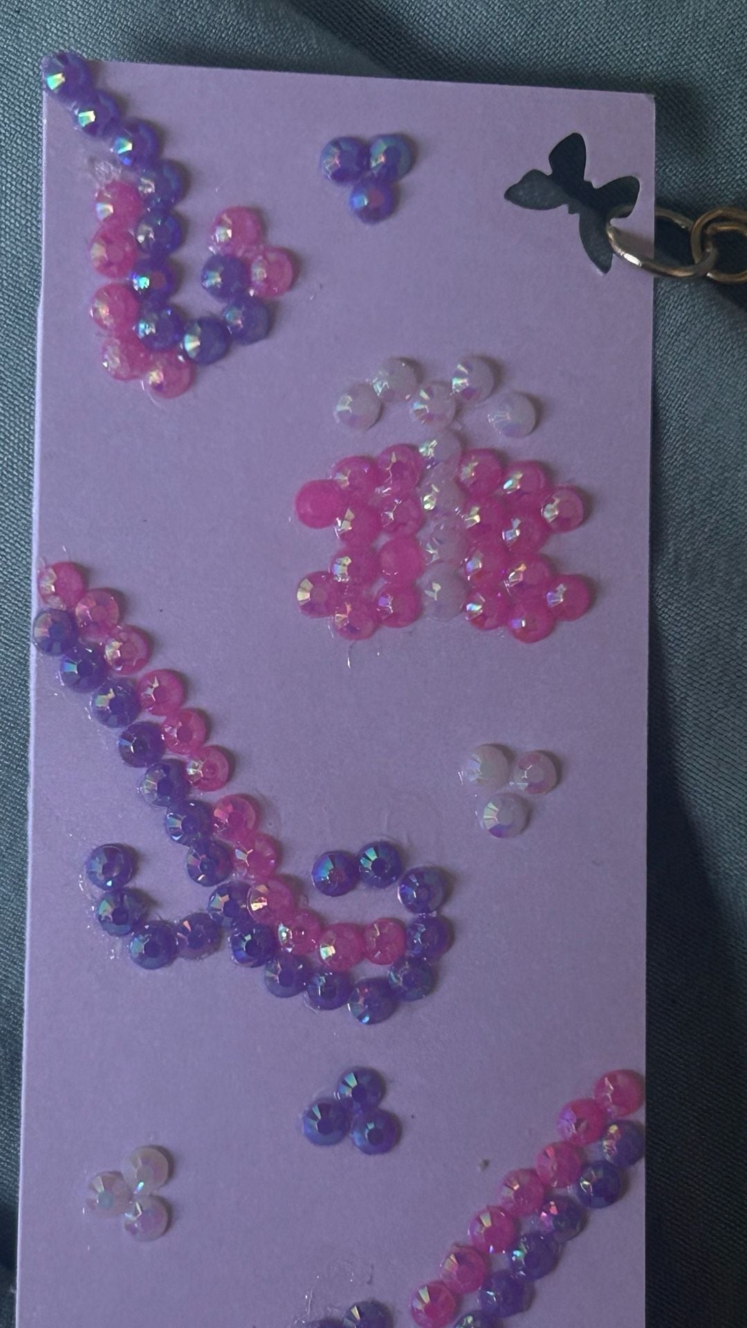 Handmade Pastel Purple Butterfly Themed Bookmark with Rhinestone Accents and Heart Charm 3