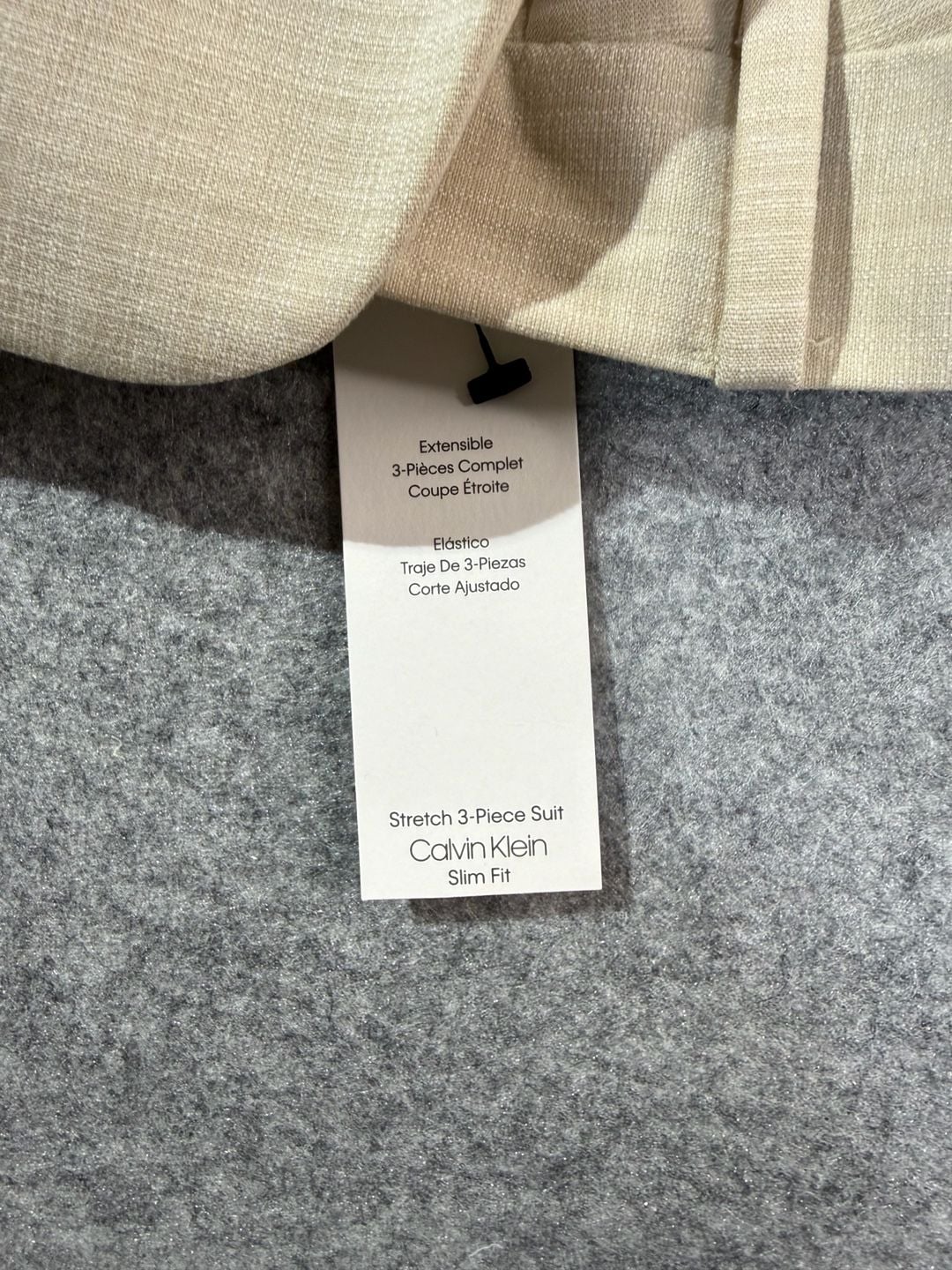 Calvin Klein Slim Fit Stretch 3-Piece Suit in Natural Linen 3