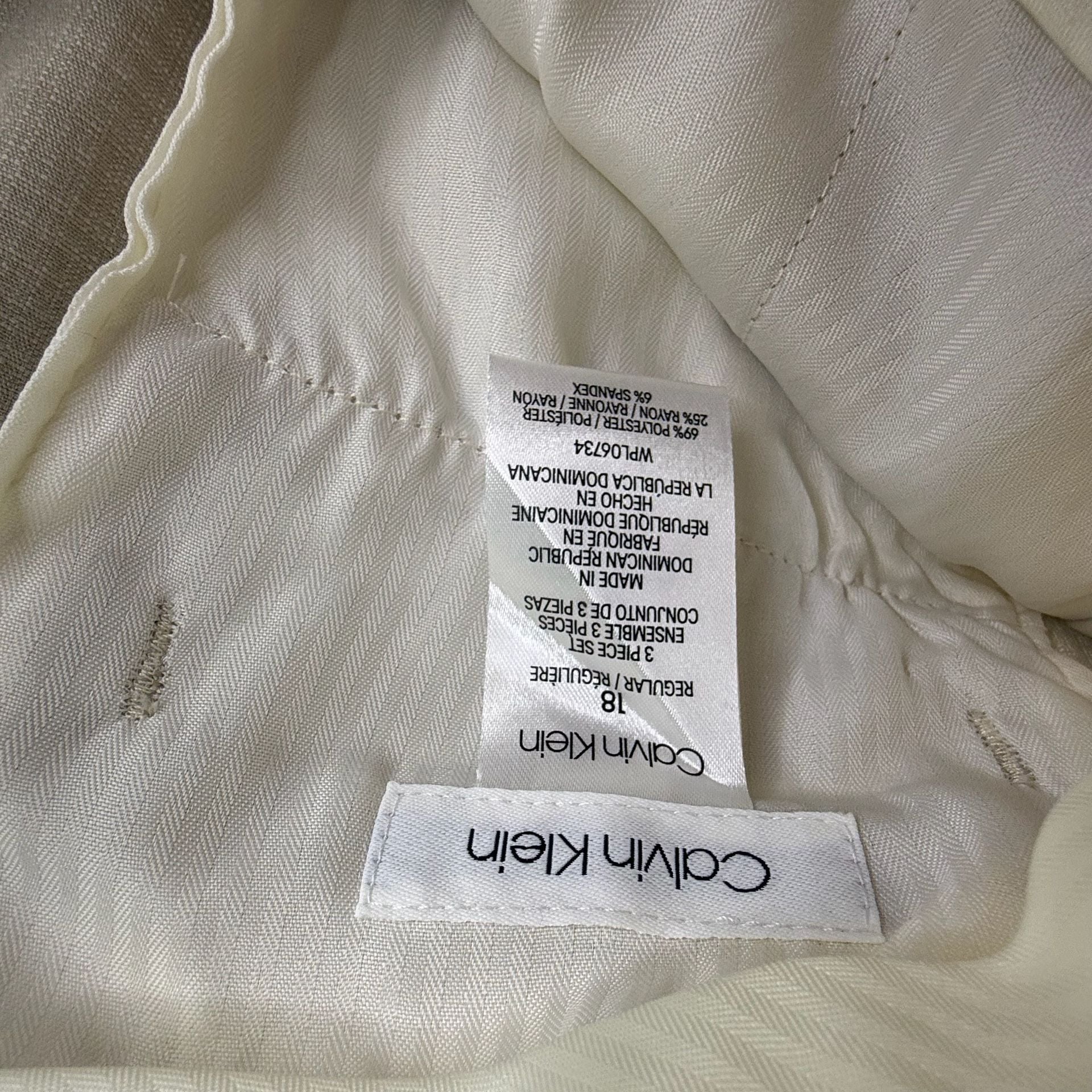 Calvin Klein Slim Fit Stretch 3-Piece Suit in Natural Linen 5