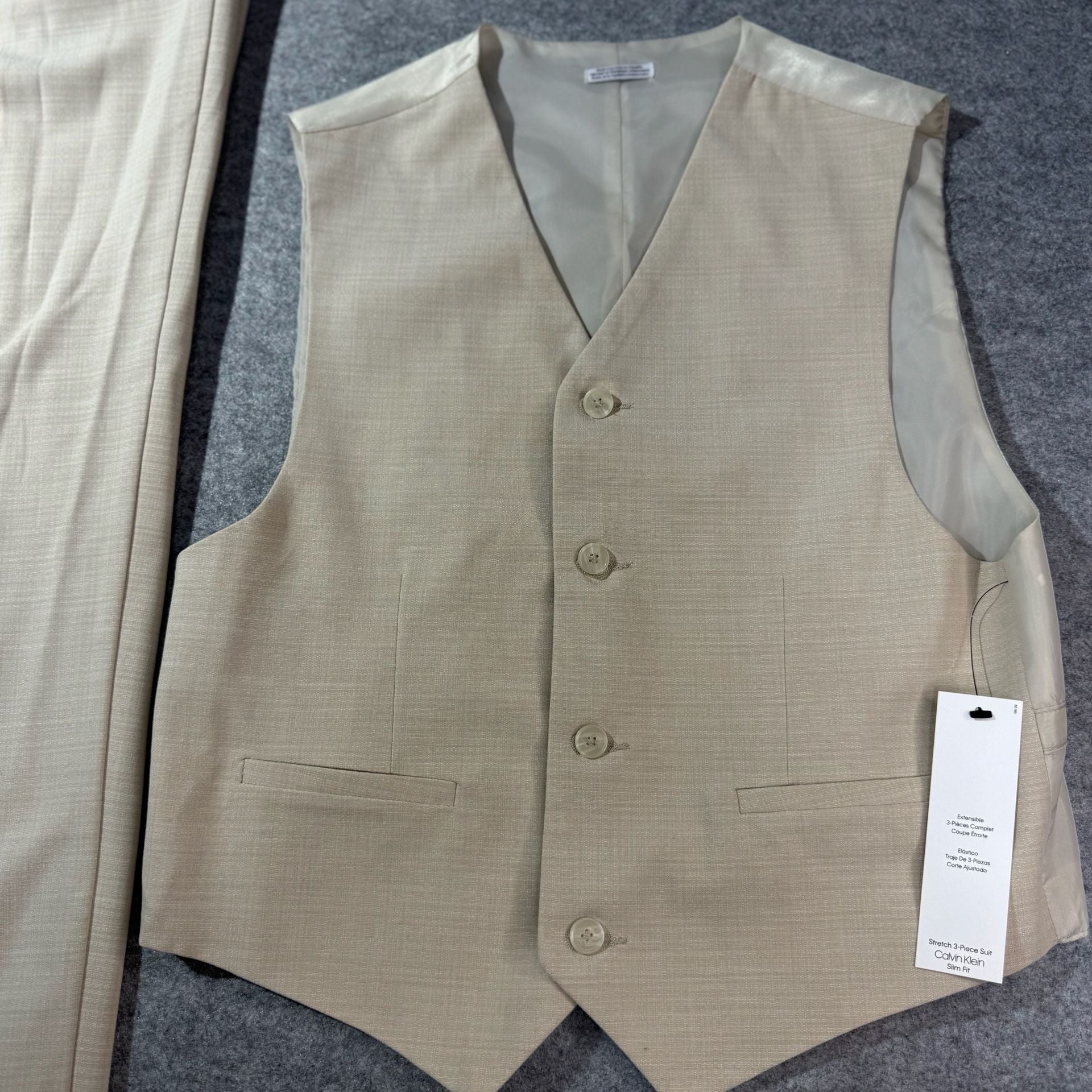 Calvin Klein Slim Fit Stretch 3-Piece Suit in Natural Linen 8