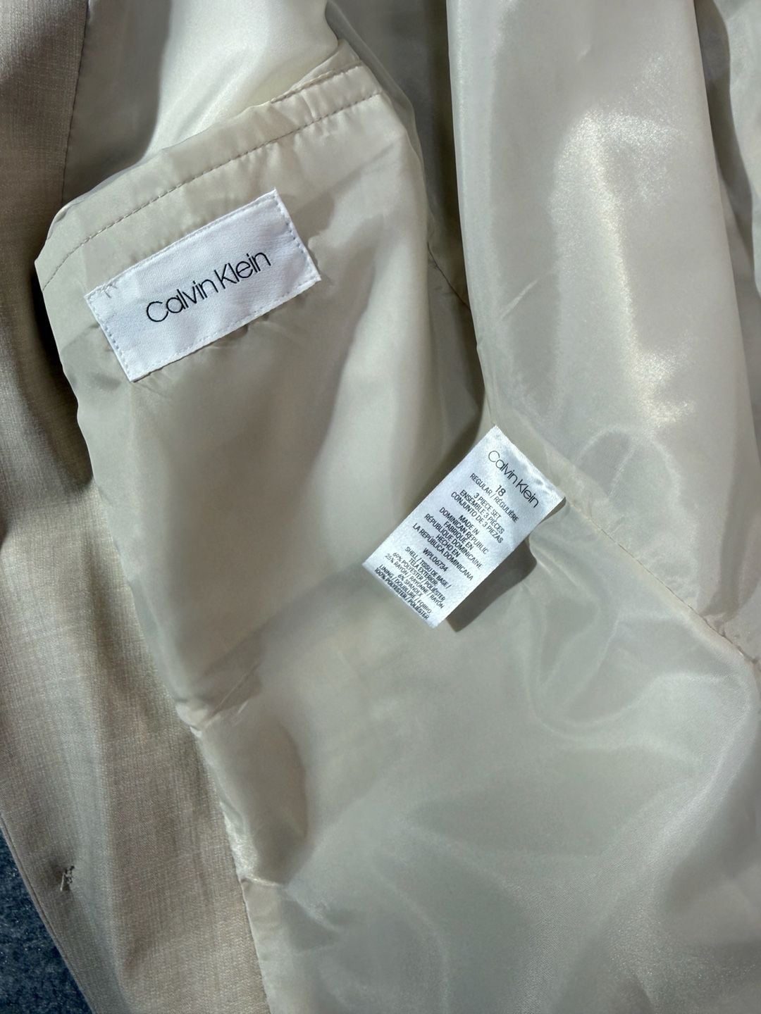 Calvin Klein Slim Fit Stretch 3-Piece Suit in Natural Linen 17