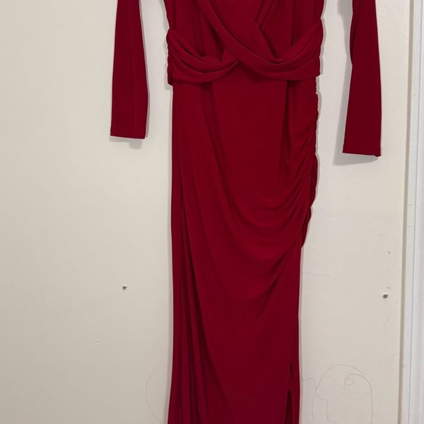Long Sleeve V-Neck Maxi Dress with Side Slit