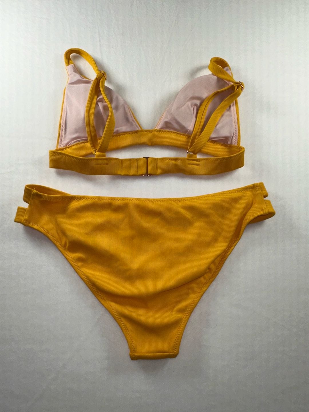 Shade & Shore Mustard Yellow Ribbed Triangle Bikini Set 2