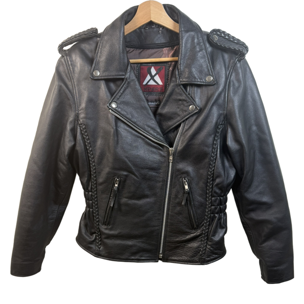 Xpert Womens Leather Motorcycle Biker Jacket Lined Insulated Black Size XLarge