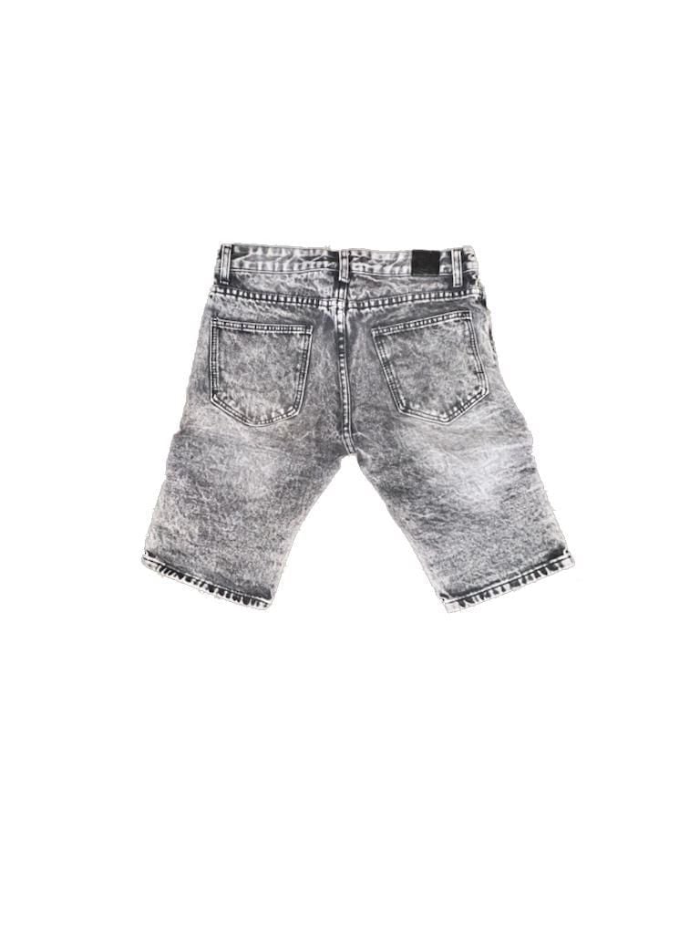 Trillnation Men's Acid Wash Grey Distressed Moto Biker Denim Shorts 10