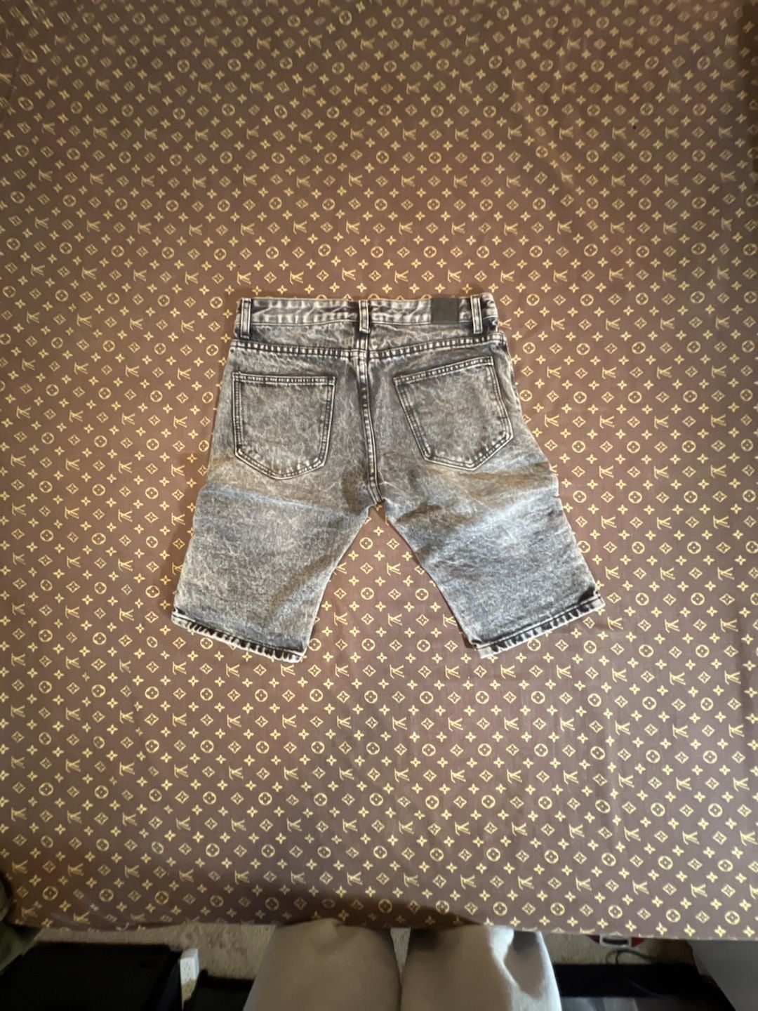 Trillnation Men's Acid Wash Grey Distressed Moto Biker Denim Shorts 11