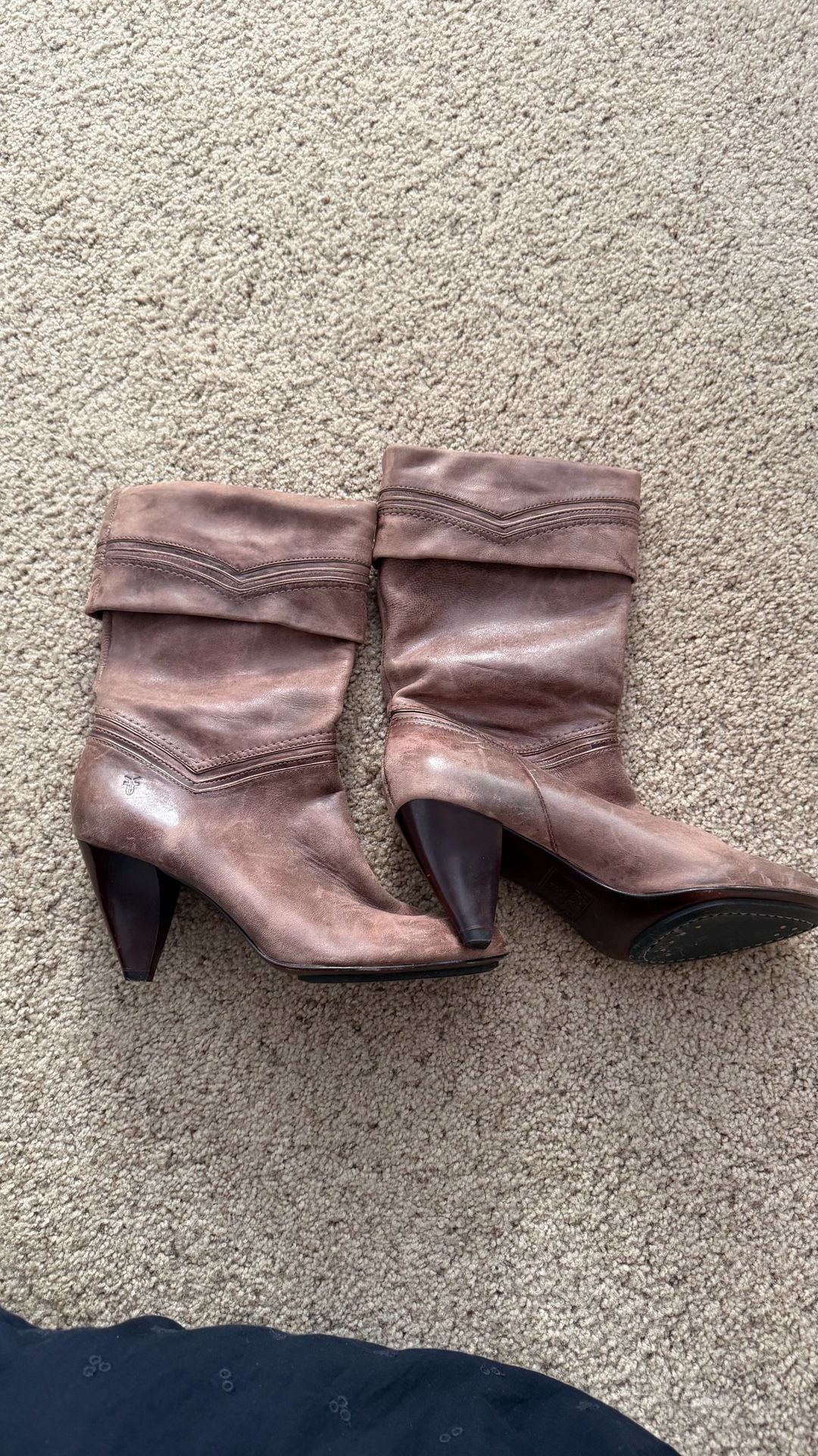Frye Simone Cuff Brown Leather Slouchy Mid-Calf Heeled Boots 1