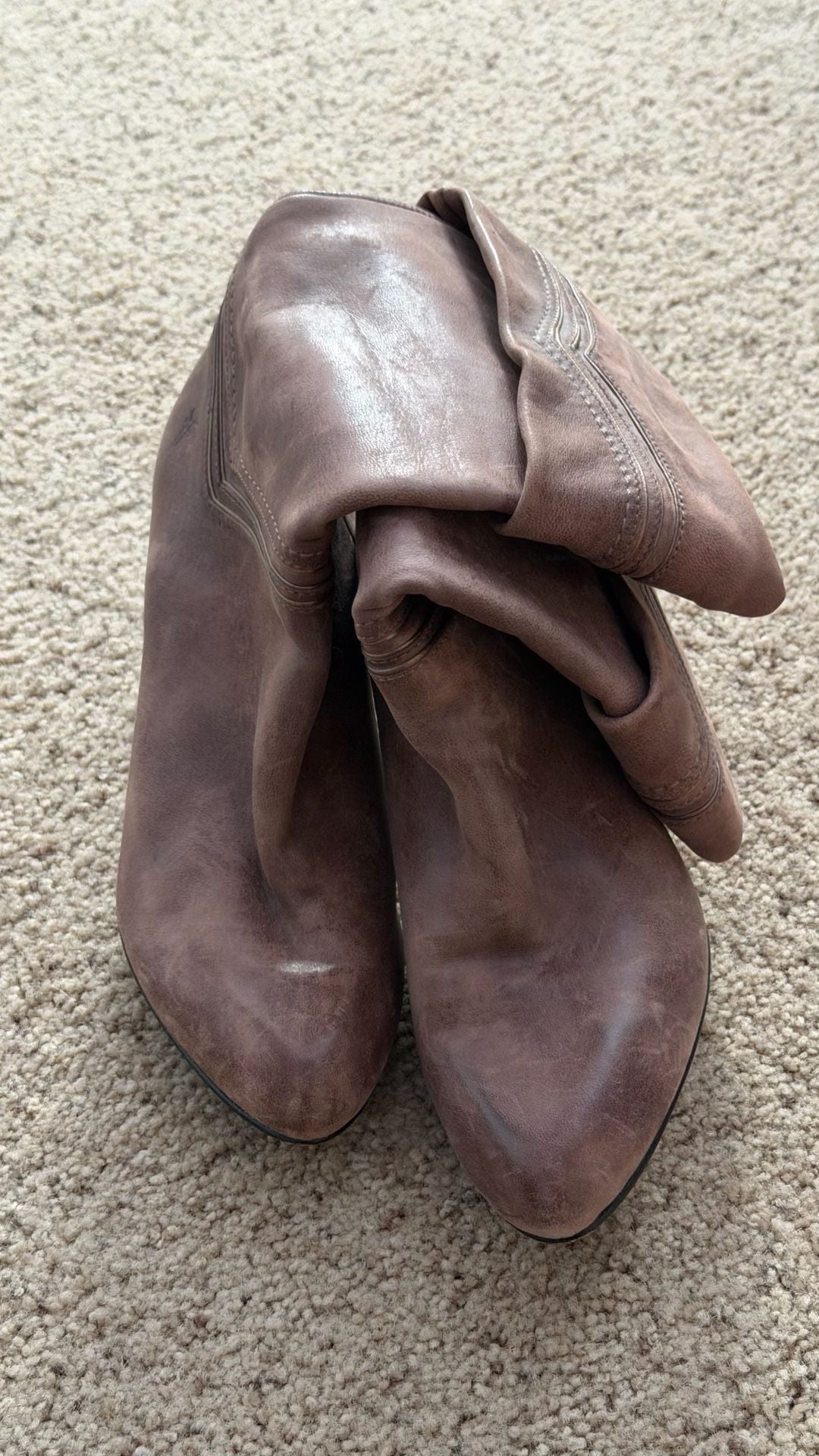 Frye Simone Cuff Brown Leather Slouchy Mid-Calf Heeled Boots 2
